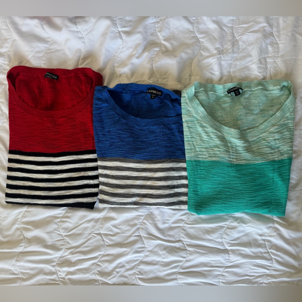 Express light sweaters/tops - stripes color blocks XS slub material / bundle